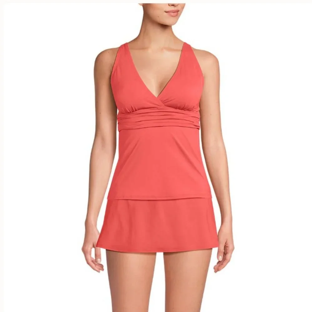 Lands' End V-Neck Plunge X Back Tankini Top - Size: Small Long - NWT